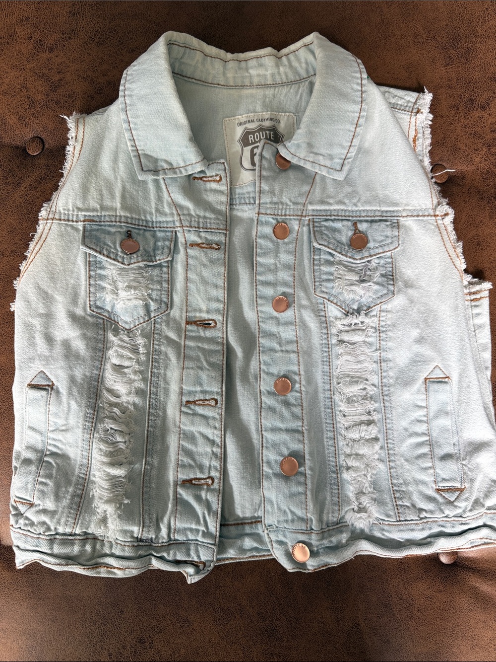 Route 66 Light Blue Distressed Denim Vest